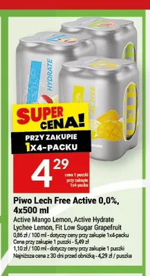 Piwo bezalkoholowe Lech Free Active Mango Lemon 4-pak 500 ml promocja w Twój Market
