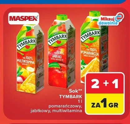 Sok jabłkowy Tymbark 1 l promocja w Carrefour