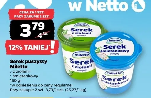 Serek puszysty z ziołami Miletto promocja w Netto