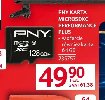Karta microSDXC Performance Plus 128GB Pny promocja w Selgros