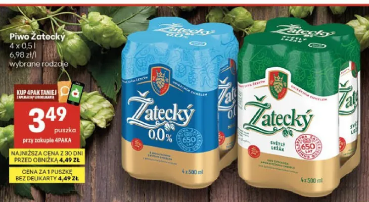 Piwo Žatecký Světlý Ležák 4-pak 500 ml promocja w Delikatesy Centrum