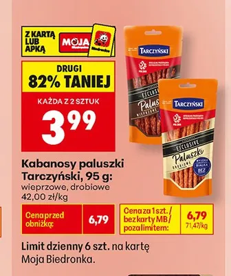 Kabanosy paluszki Tarczyński drobiowe promocja w Biedronka