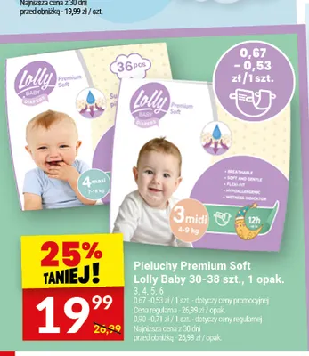 Pieluchy Premium Soft Lolly Baby promocja w Twój Market