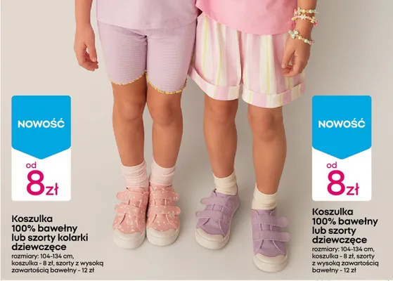 Koszulka 100% bawełny lub szorty dziewczęce promocja w Pepco