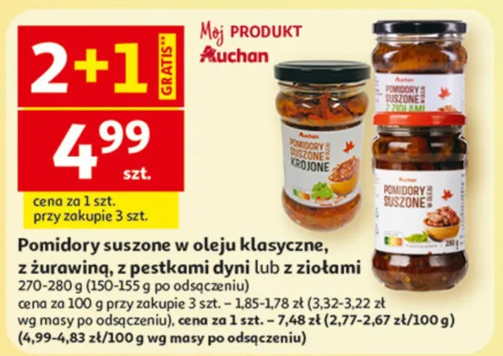 Pomidory suszone w oleju klasyczne, z żurawiną, z pestkami dyni lub z ziołami promocja w Auchan