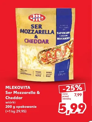 Ser mozzarella i cheddar wiórki Mlekovita promocja w Kaufland