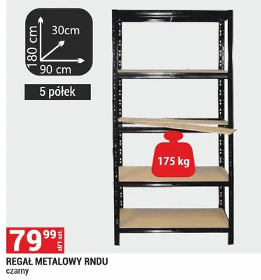 Regał metalowy RNDU czarny 180x90x30cm 5 półek promocja w Merkury Market