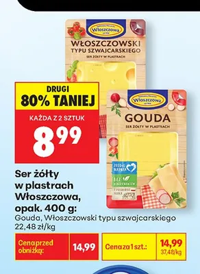 Ser żółty w plastrach Włoszczowa Włoszczowski typu szwajcarskiego promocja w Biedronka