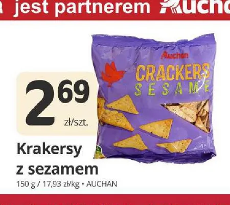 Krakersy z sezamem Auchan promocja w Marketvita