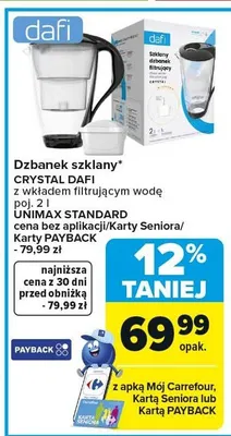 Dzbanek szklany z wkładem filtrującym wodę poj. 2 l cena bez aplikacji/Karty Seniora/ Karty PAYBACK promocja w Carrefour