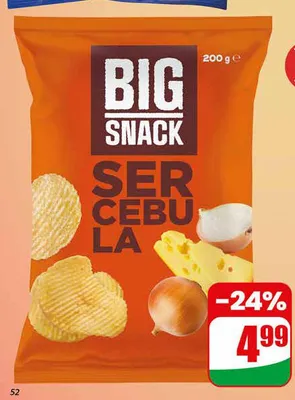 Chipsy ser cebula Big Snack promocja w Dino