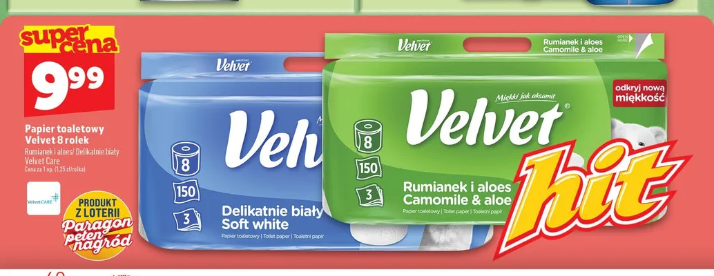 Papier toaletowy Velvet Delikatnie Biały 8-pak promocja w TOPAZ