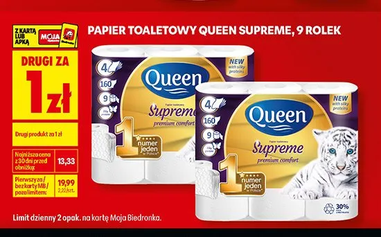 Papier toaletowy Queen Supreme Premium Comfort promocja w Biedronka
