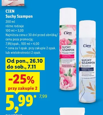 Suchy szampon Cien Sensitive promocja w Lidl