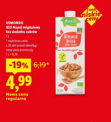 BIO Napój migdałowy bez dodatku cukrów Vemondo promocja w Lidl