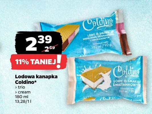 Lodowa kanapka o smaku śmietankowym Coldino promocja w Netto