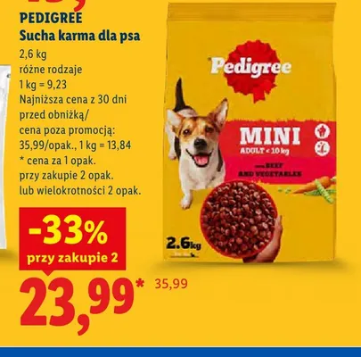 Sucha karma dla psa Pedigree Mini Adult z wołowiną i warzywami promocja w Lidl