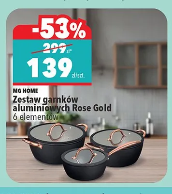 Zestaw garnków aluminiowych MG HOME Rose Gold 6 elementów promocja w Biedronka