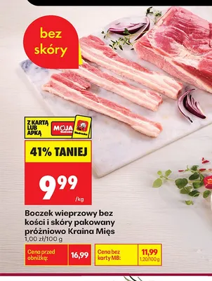 Boczek wieprzowy bez kości i skóry pakowany próżniowo Kraina Mięs promocja w Biedronka