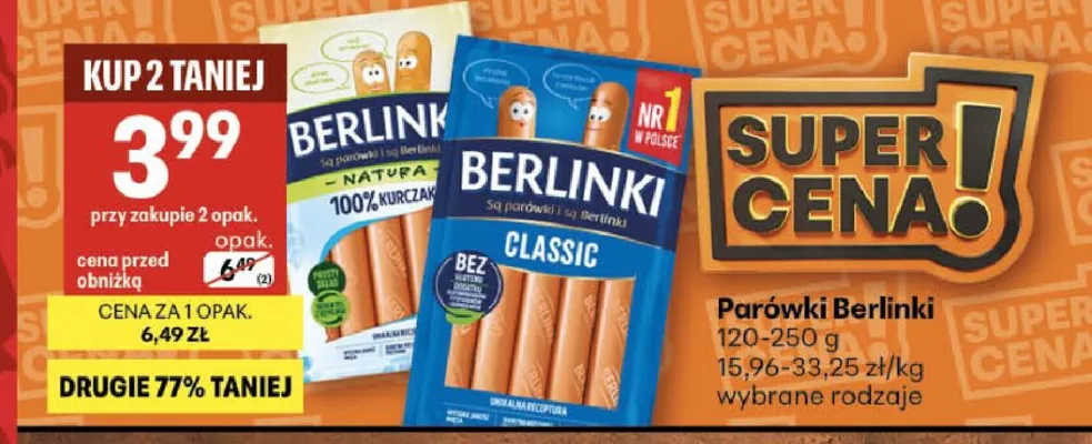 Parówki Berlinki Classic promocja w Delikatesy Centrum