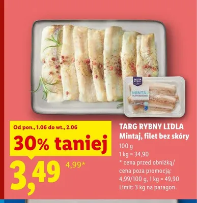 Mintaj filet bez skóry Targ Rybny Lidla promocja w Lidl