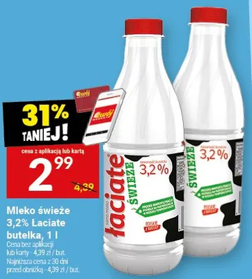 Mleko świeże Łaciate butelka 3,2% promocja w Twój Market