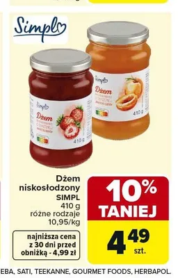 Dżem niskosłodzony truskawkowy Simpl promocja w Carrefour Market