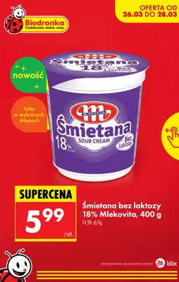 Śmietana bez laktozy 18% promocja w Biedronka