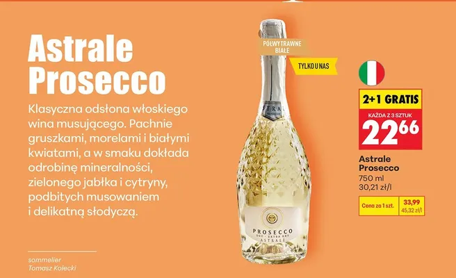 Wino musujące Prosecco 2+1 GRATIS promocja w Biedronka