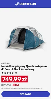 Namiot kempingowy Quechua Arpenaz 4,1 Fresh & Black 4-osobowy promocja w Decathlon