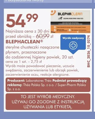Sterylne chusteczki nasączone płynem do higieny powiek Blephaclean promocja w Super-Pharm