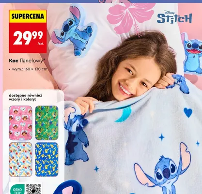 Koc flanelowy 160x130 cm, różne wzory i kolory promocja w Biedronka