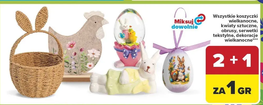 Wszystkie koszyczki wielkanocne, kwiaty sztuczne, obrusy, serwetki tekstylne, dekoracje wielkanocne promocja w Carrefour