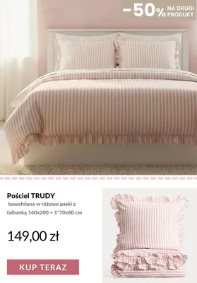 Pościel bawełniana Trudy w różowe paski z falbanką promocja w Homla