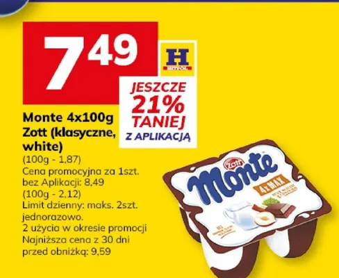 Monte 4x100g Zott (czekoladowy, orzech laskowy) promocja w Hitpol