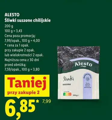 Śliwki suszone chilijskie Alesto promocja w Lidl