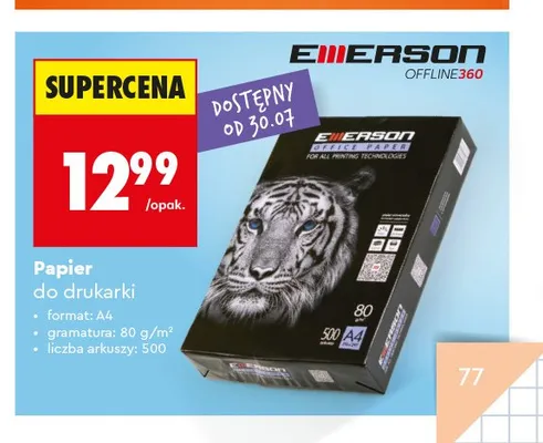 Papier do drukarki A4 Emerson promocja w Biedronka