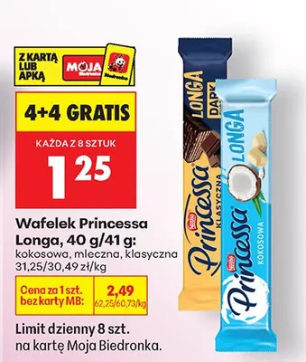 Wafelek mleczny Longa 4+4 GRATIS promocja w Biedronka