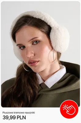Pluszowe kremowe nauszniki Cropp promocja w Cropp