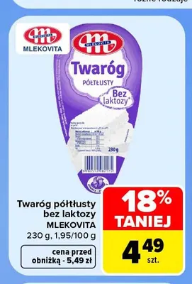 Twaróg półtłusty bez laktozy Mlekovita promocja w Carrefour