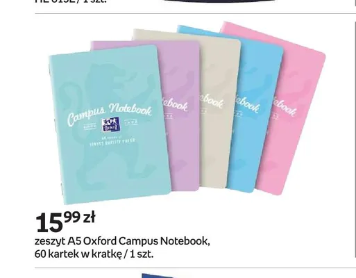 Zeszyt A5 Oxford Campus Notebook 60 kartek w kratkę promocja w Empik