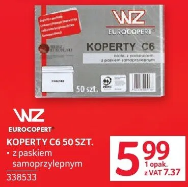 Koperty C6 50 szt. WZ promocja w Selgros