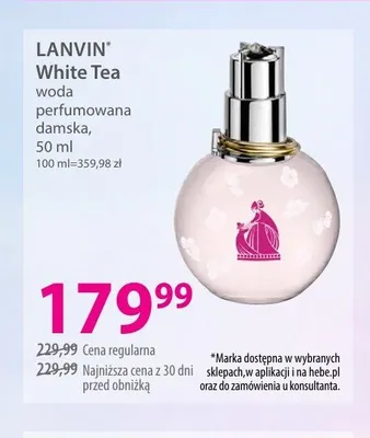 Woda perfumowana damska LANVIN White Tea promocja w Hebe