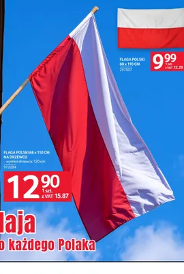 Flaga Polski 68 x 110 cm na drzewcu promocja w Selgros