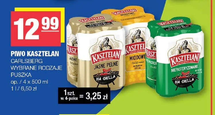 Piwo Kasztelan 4-pak 500ml promocja w SPAR