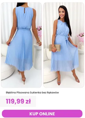 Sukienka plisowana bez rękawów błękitna ModnaKiecka.pl promocja w Modna Kiecka