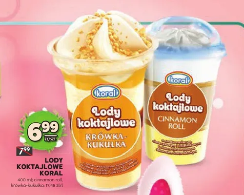 Lody koktajlowe cinnamon roll, krówka-likułka promocja w Stokrotka