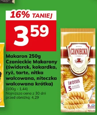 Makaron Zamieckie Makarony (świderek, kokardka, ryż, tarte, rurki walcowana, niteczka walcowana krótka) promocja w Hitpol