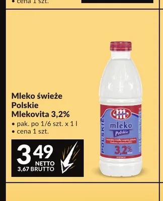 Mleko świeże polskie Mlekovita 3,2% promocja w Makro