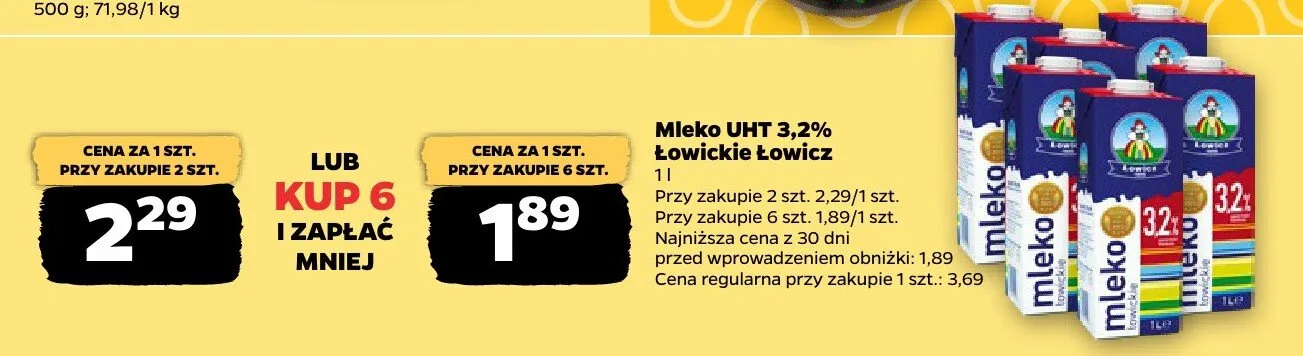 Mleko UHT 3,2% Łowickie Łowicz promocja w Netto
